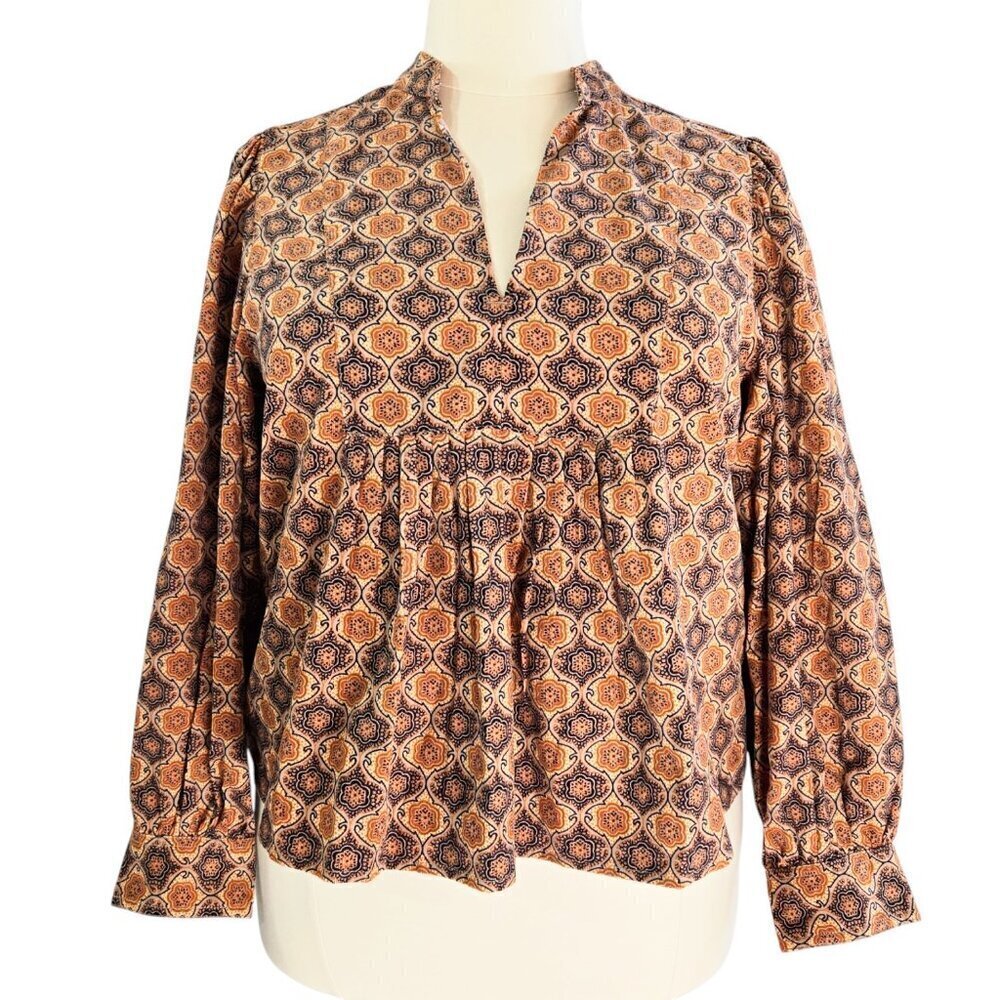 Banana Republic NWT Corduroy Beachwood Abstract Boho Brown Blue Top 100% Cotton